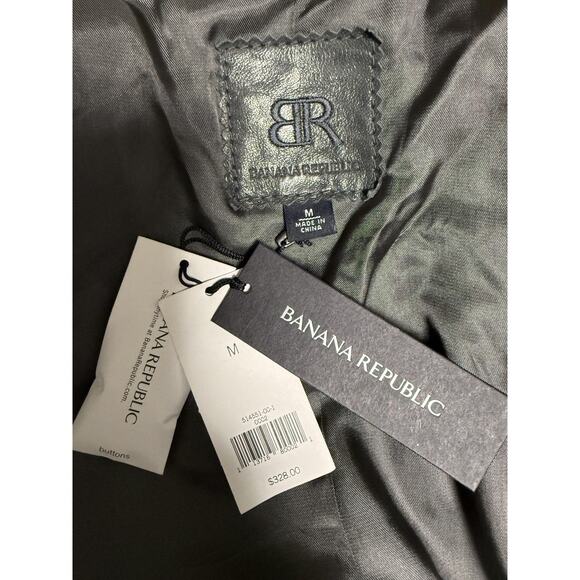 Banana Republic Genuine Leather Jacket Womens Medium Gray Epaulet Belted Cuffs - Picture 10 of 16